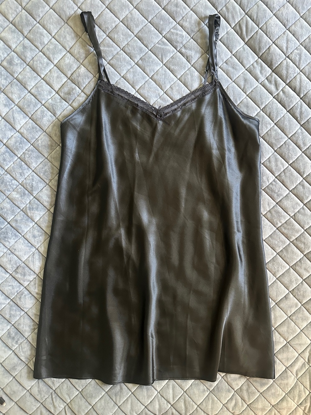 Vintage Black Satin-Like Lace-Trim Slip